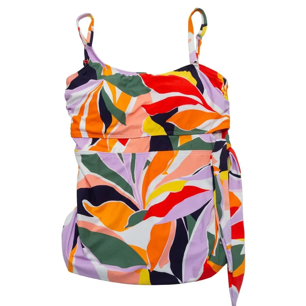 Anne Cole Women's Size S Multicolor‎ Tropical Leaf Side Tie Tankini Swim Top Pad